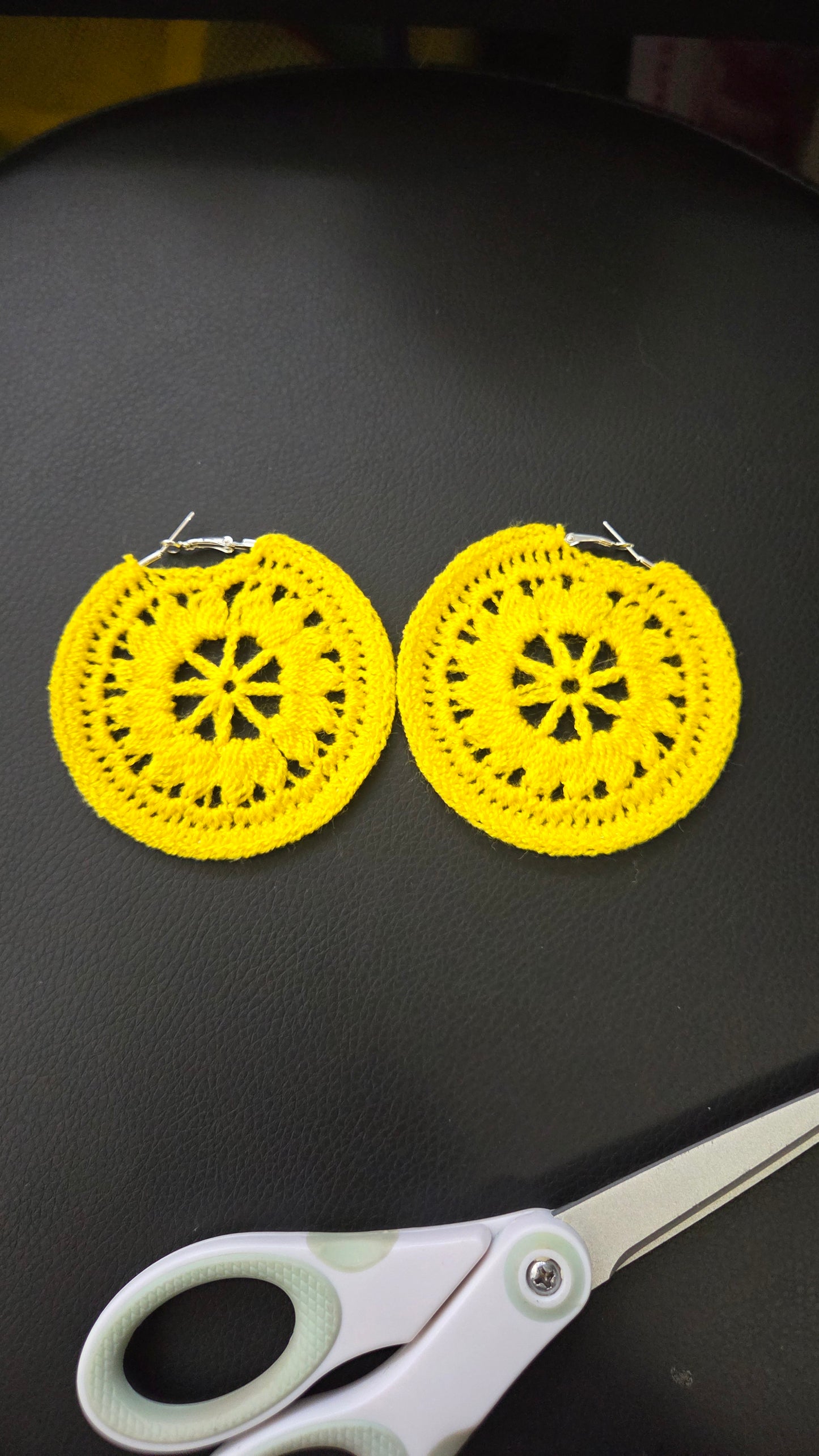 Crochet flower hoop earrings