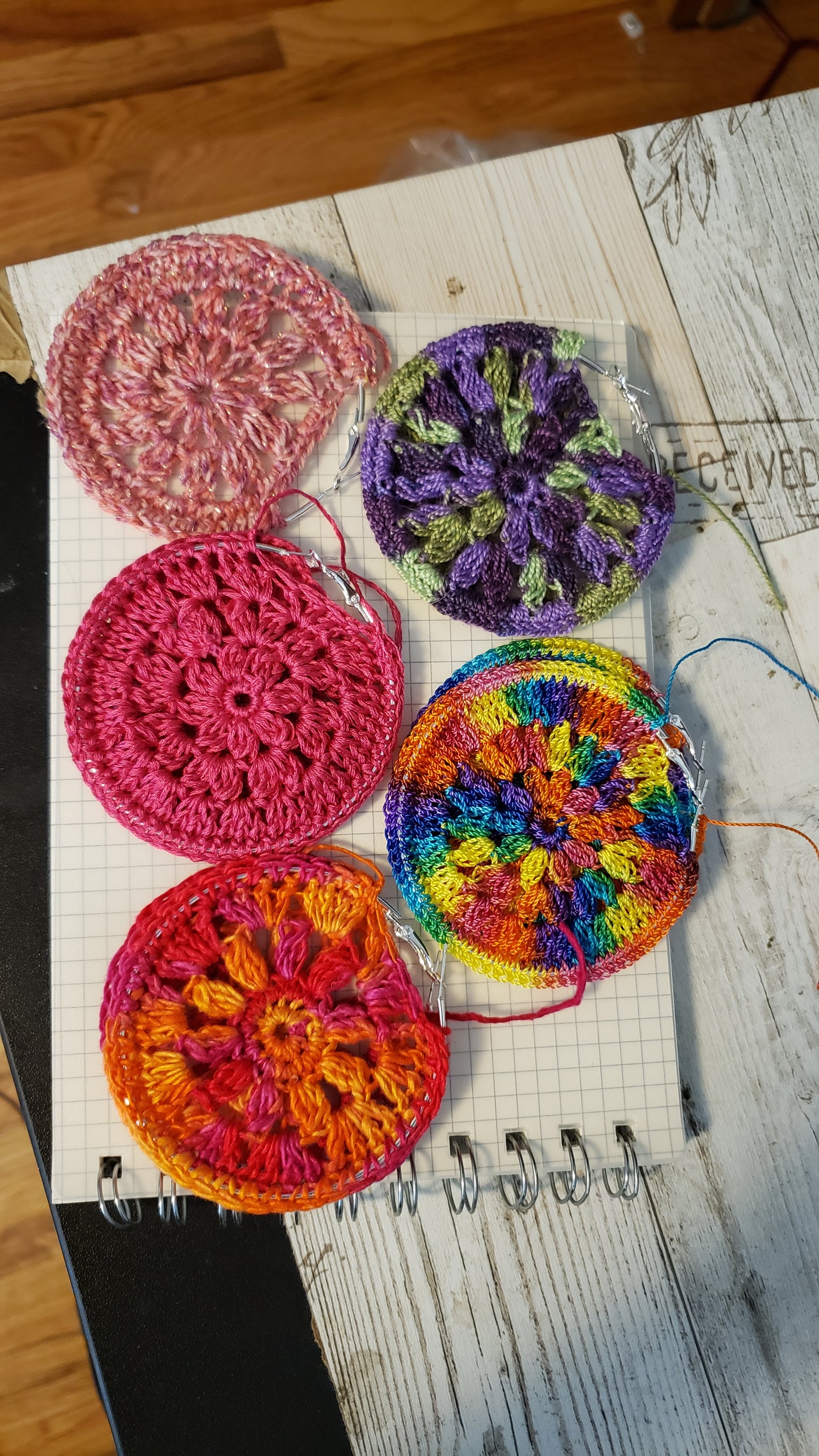 Crochet flower hoop earrings