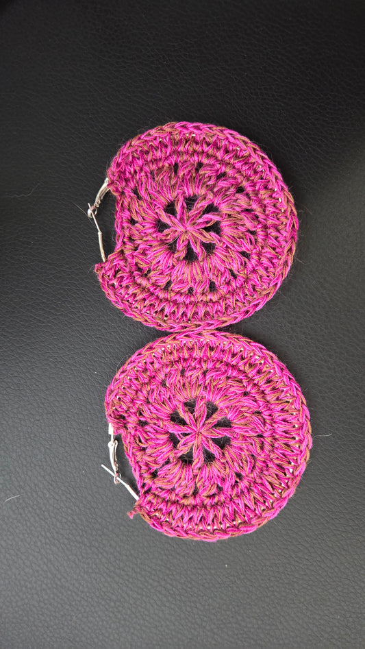 Crochet flower hoop earrings