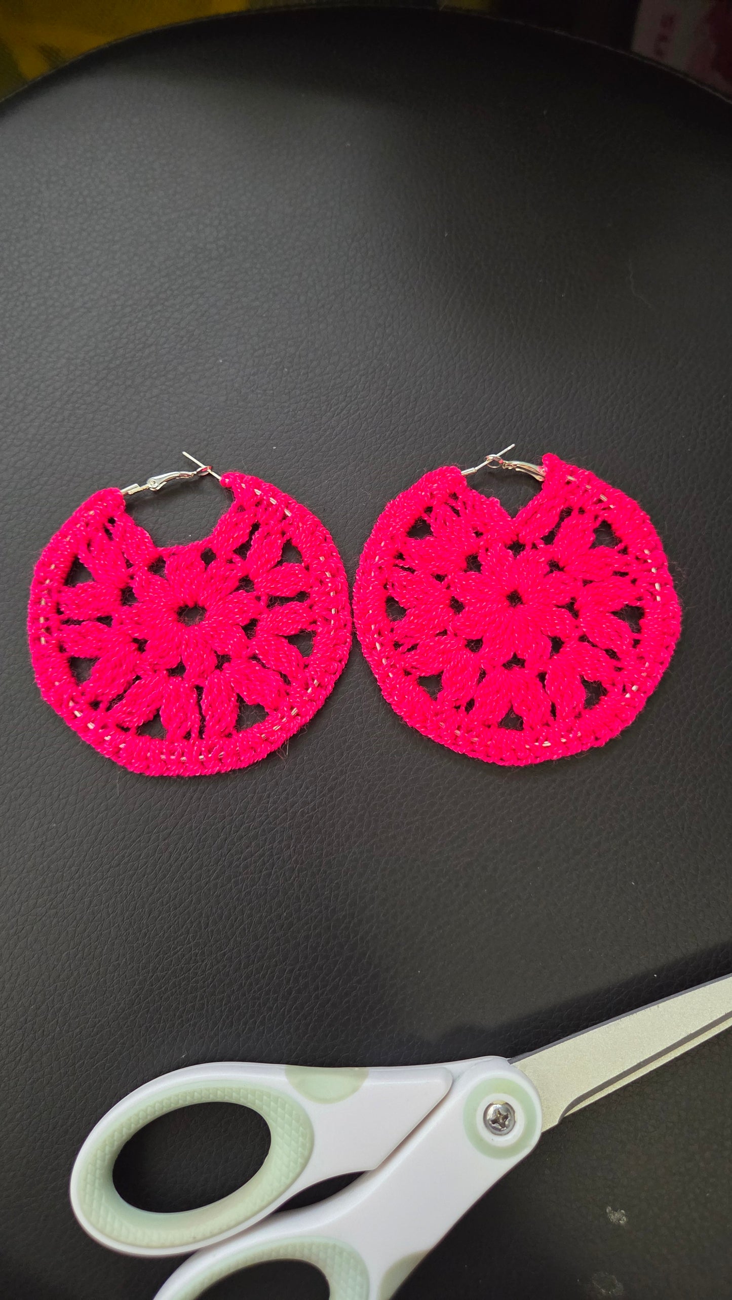 Crochet flower hoop earrings