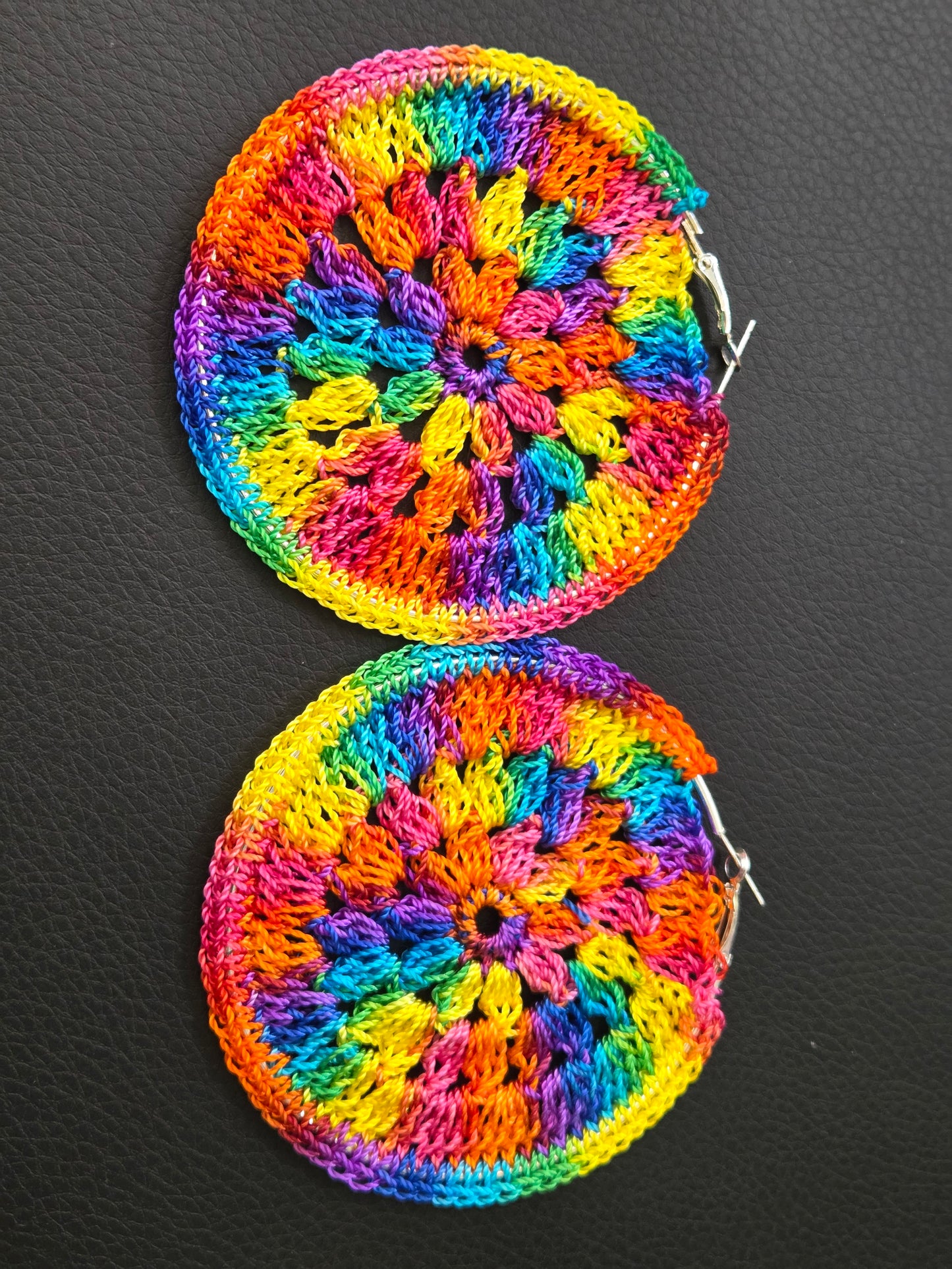 Crochet flower hoop earrings
