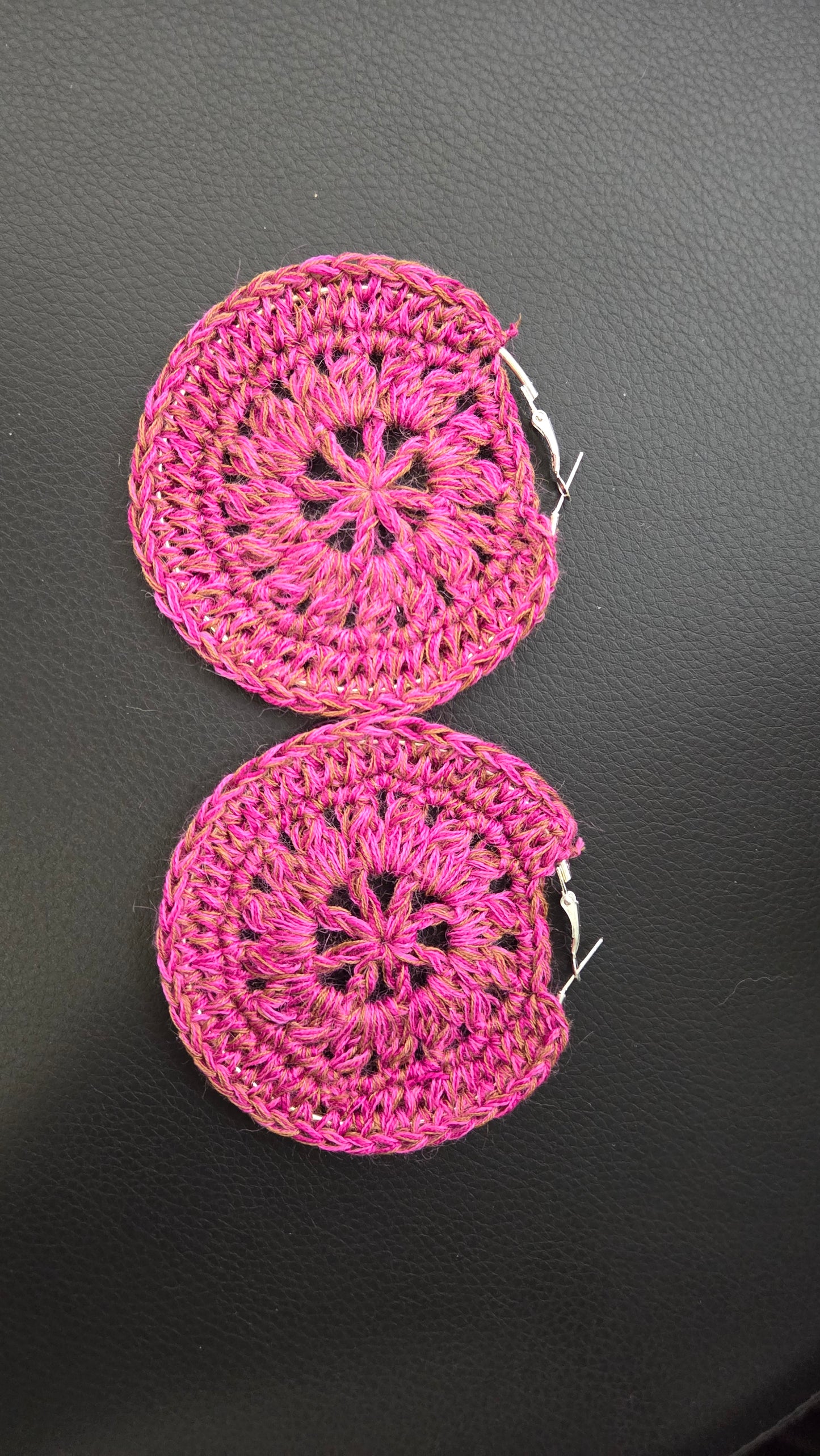 Crochet flower hoop earrings