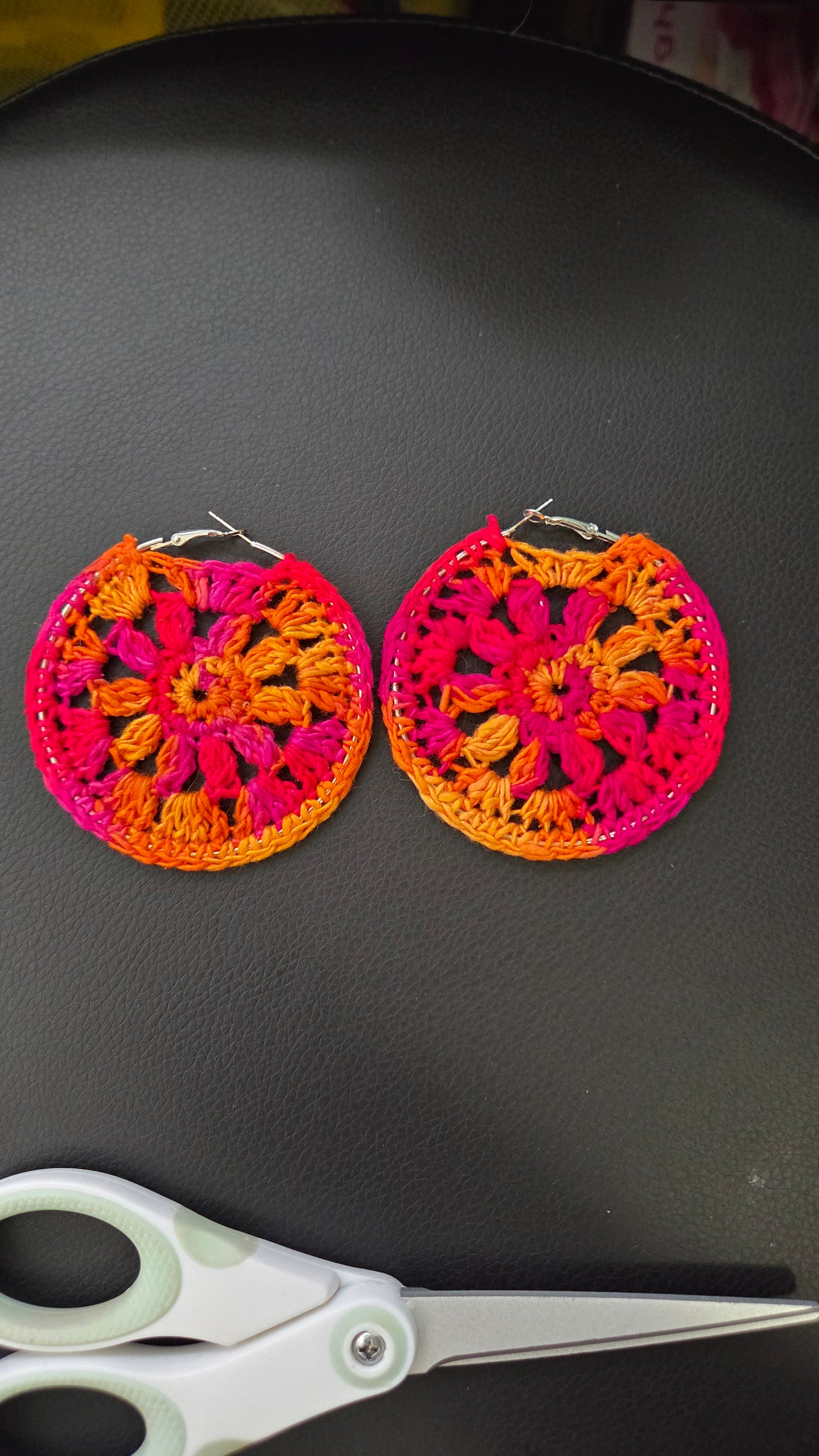 Crochet flower hoop earrings